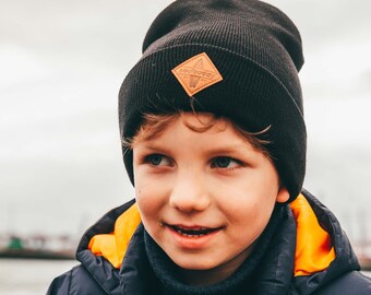 Chapeau d'hiver enfants | Chapeau bonnet | Cadeaux de Pâques pour les enfants | Chapeau d'hiver enfants | Cadeau du premier anniversaire | Noir profond