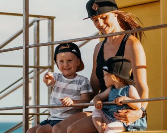 Tenue familiale | Mini-moi | Tenue de frère | Séance photo en famille | Cadeau de la fête des Pères | Casquettes partenaires Ensemble de 3 | Noir