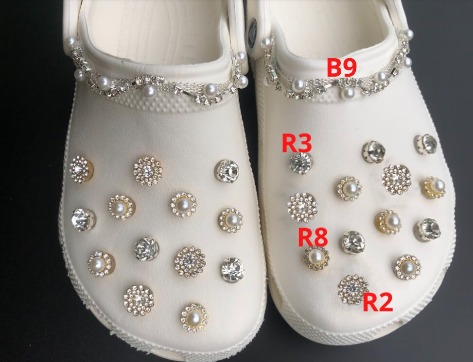 14-Pack Bling Jewelry Shoes Charms, Pearl Diamond Shoe Decoration with  Chains Accessories for Girls Women,Bling Croc Charms 