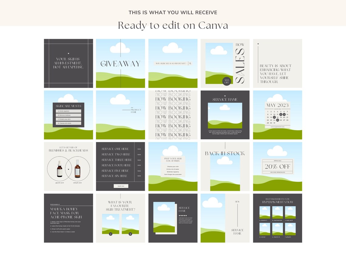 Beauty Instagram Post Templates (editable in Canva) - Etsy
