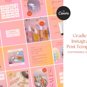 Gradient Instagram Post Templates | Editable in Canva, Pink Instagram Templates, Beauty Instagram Templates, Social Media Canva Templates