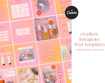 Plantillas para publicaciones de Instagram con degradado rosa (editables en Canva)