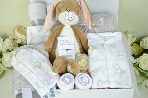 Coffret Cadeau Naissance – 11 Pièces (couverture Lapin, Bavoir, Anneau De Dentition, Cartes Mois), Idéal Fille Ou Garçon