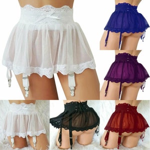 Lace Lingerie Set Bra Top Garter Mini Skirt -Black