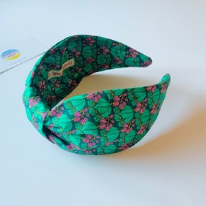 Emerald green Liberty top knot or flat knot  Hairband,Wide floral Hair Band, hot Pink floral Flower Print Turban Band, uk handmade