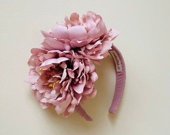 Dusty pink rose large silk flower crown Fascinator headband, silk covered headband, Romantic peony headpiece crown, wedding, races, uk made