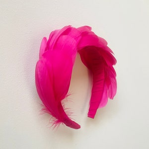 Pink Feather Headband, hot pink fascinator crown ,Luxury Statement feather head piece , statement for wedding, race day ,special event