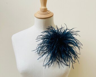 Navy Ostrich Feather brooch, Navy blue or Black rose Flower clip cosage,fashion accessory,Statement wedding, party wear, festive,UK Made