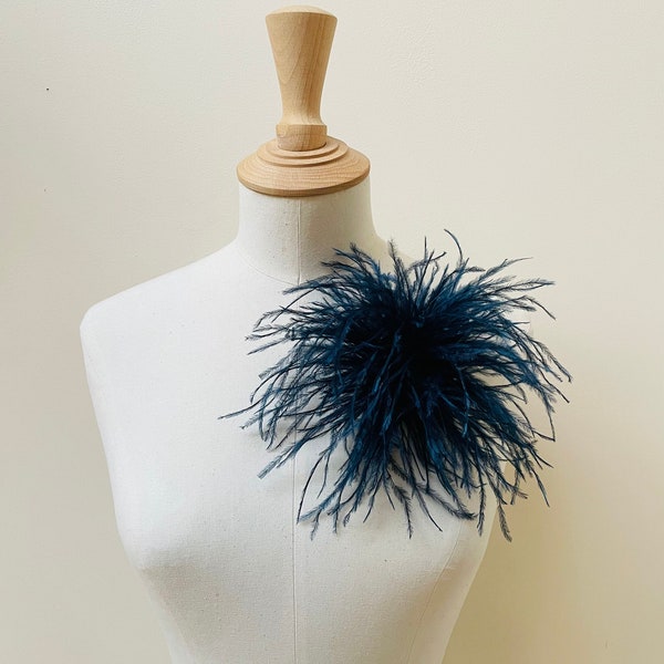 Navy Ostrich Feather brooch, Navy blue or Black rose Flower clip cosage,fashion accessory,Statement wedding, party wear, festive,UK Made