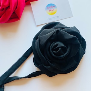 Flower rose choker Black pure silk handmade corsage velvet ribbon choker necklace,Marie Antoinette pendant Romantic gothic burlesque  gift