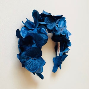 Royal Blue Hydrangea headband, Ombré flower silk covered head crown fascinator piece ,Luxury Headband, statement wedding, races, festival