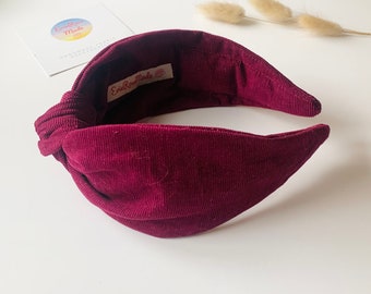 Burgundy Knotted Headband |Luxury maroon ruby red fine corduroy hairband vintage Style hair accessory  |Handmade  in the UK | Gifts for her