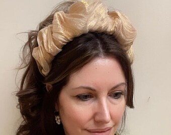 Gold fascinator headband crown, bespoke handmade hair crown, wedding, mother of bride, races , derby ascot ladies day special event