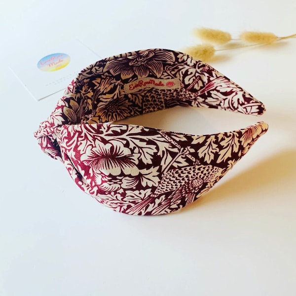 New Liberty William Morris AW22 knot burgundy Hairband For Women, top Knot, Turban Headband, Alice Band, Birthday Gift For Her, uk Made