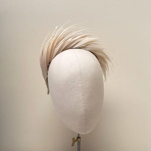Cream champagne feather fascinator headband, halo crown elegant natural feather tiara, wedding guest, mother of bride, races