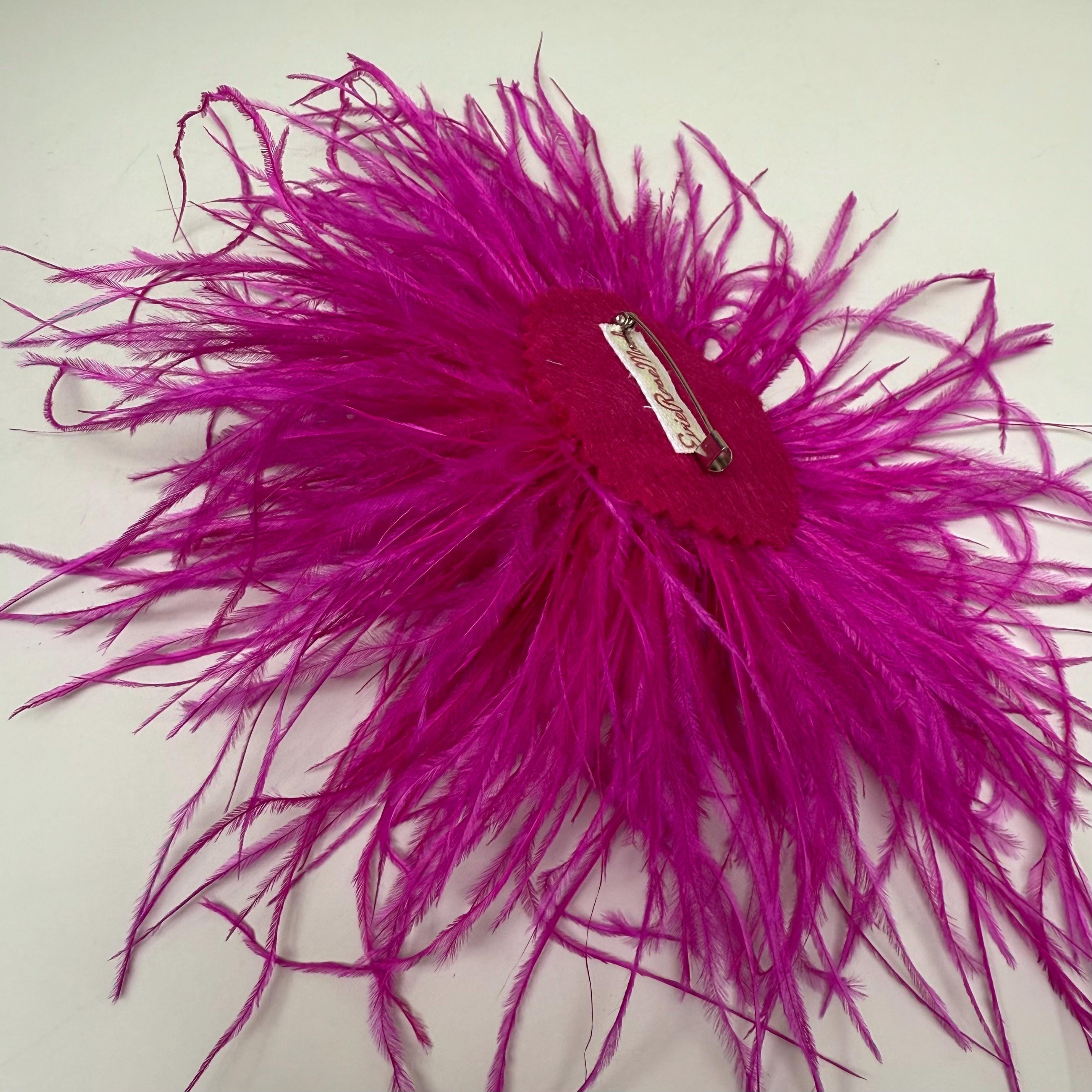 Magenta Pink Ostrich Feather Brooch, Fuchsia Flower Pin  display picture 3