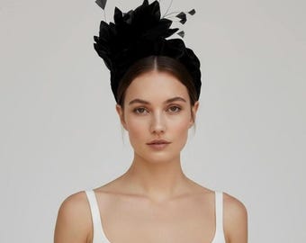 Black Feather Headband Fascinator: Wedding Races occasion accessory