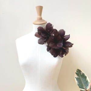 brown feather flower brooch, large statement brooch pin, corsage for wedding, gala, races.