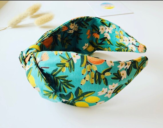 Floral Bow Headband, Wide Cotton Hairband, Handmade Alice Band