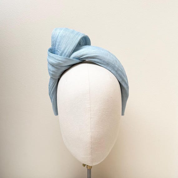 Elegant 2 in 1 Blue Turban with flexible Bow Fascinator Royal Blue Silk Abaca Fascinator Headband, Occasion  main image 4