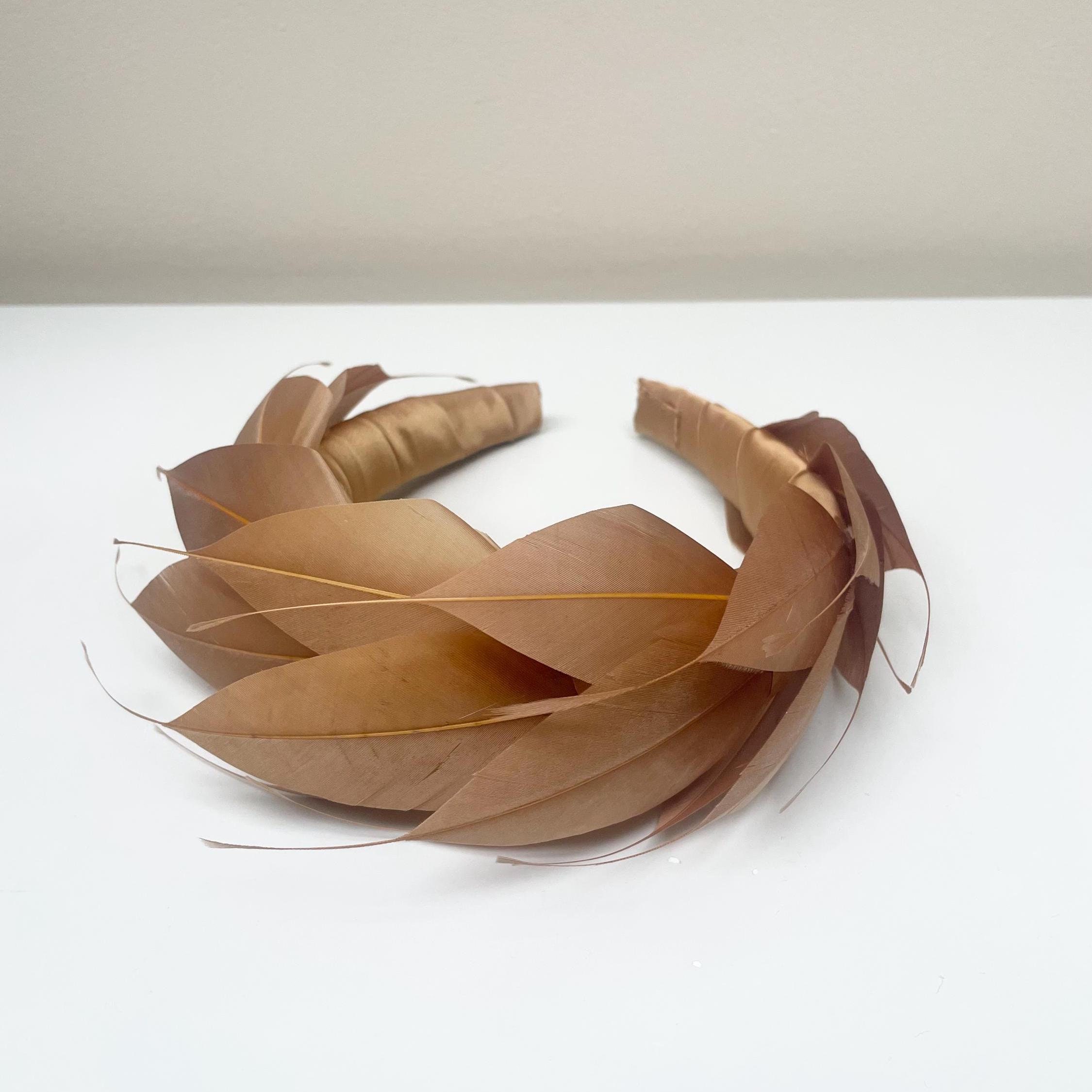 Vintage, neutral cream and brown shades of leaves fascinator Brown Feather Flower Fascinator, Vintage Cocktail Hat - Etsy main image 3