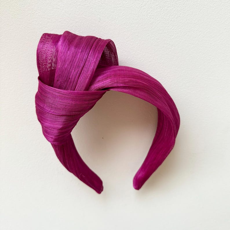 Fuchsia Abaca Headband, Silk Millinery Fascinator, Wedding Guest image 2