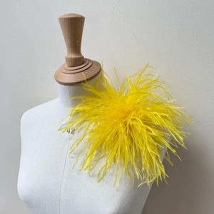 Yellow feather brooch, Ostrich  feather large statement pin  mini hat clip, unique headpiece, wedding guest, Mother of bride, race day