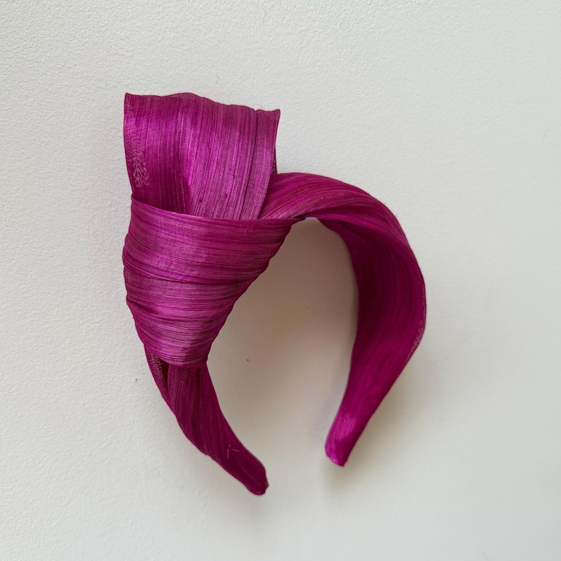 Fuchsia Abaca Headband, Silk Millinery Fascinator, Wedding Guest image 4