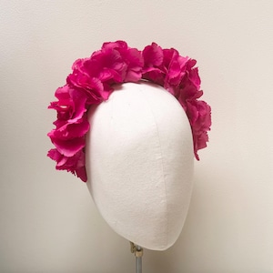 Fushia magenta pink hydrangea  fascinator headband crown flower crown headpiece,  mother of bride, wedding guest, race day, festival
