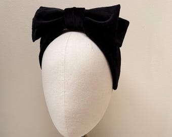 1950s vintage black velvet bow wire headband fascinator Vintage Hats - 1950s Hats - Fascinator - Half Hat - Velvet  main image 2