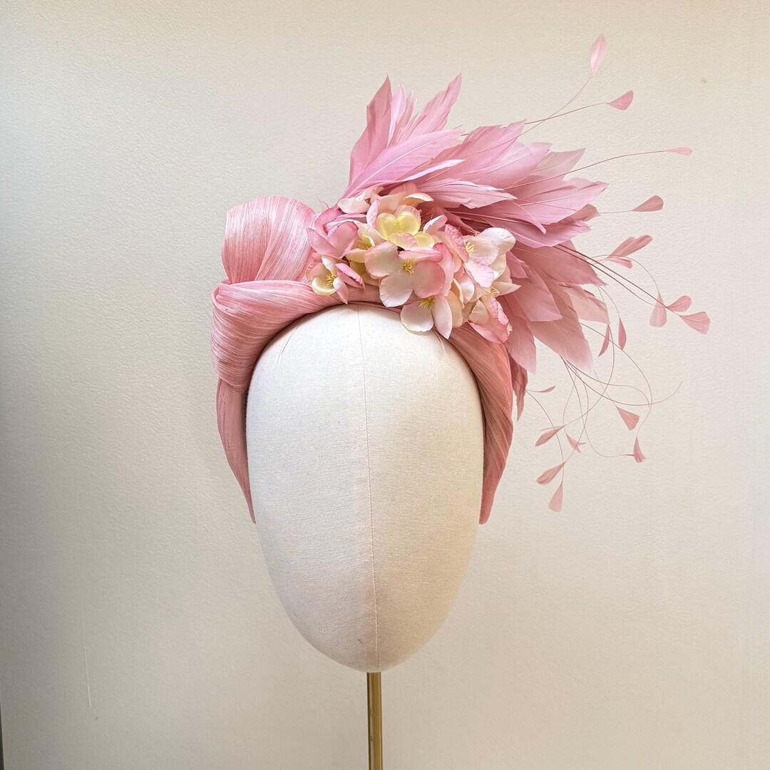 Pink Feather Flower Silk Abaca Fascinator Headband, Floral Feather — free download