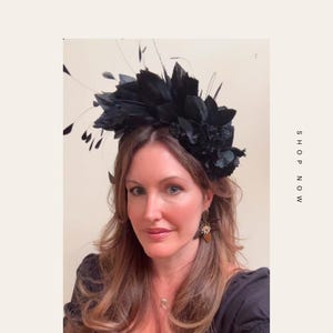 Bandeau de fascinateur de fleur de plume noire, casque de déclaration d&#39;occasion de luxe de fleur de velours, invité de mariage noir, gala,