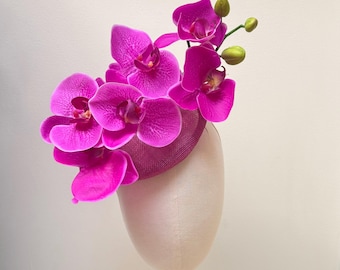 Magenta pink Orchid Sinamay Hatinator, Wedding Ascot Derby Hat