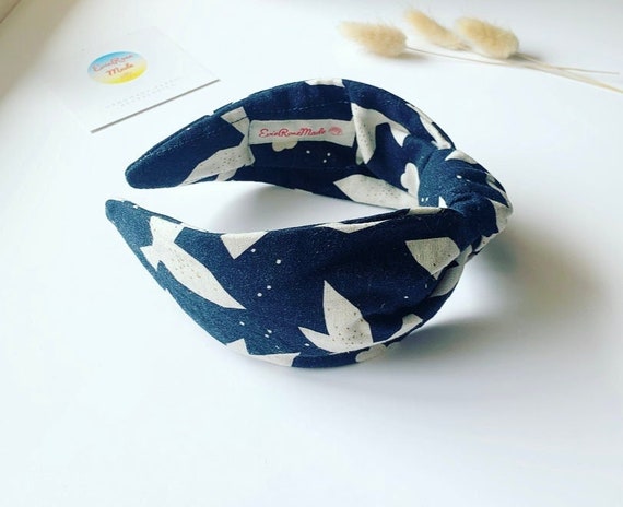 Navy Blue Headband Top Knot Hairband Kibori Bird Hairband