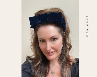 Vintage black mesh headpiece with velvet details and bows VELVET BOW WITH CRYSTAL VEILING - Black - Gold Coast Couture main image 2