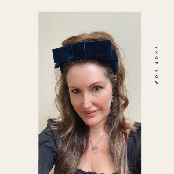 Navy Velvet Bow Headband Fascinator. Wedding Guest Women display picture 3