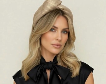 Gold Silk Abaca Turban Headband, Ascot Races Headpiece