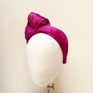 Fuchsia Abaca Headband, Silk Millinery Fascinator, Wedding Guest image 3