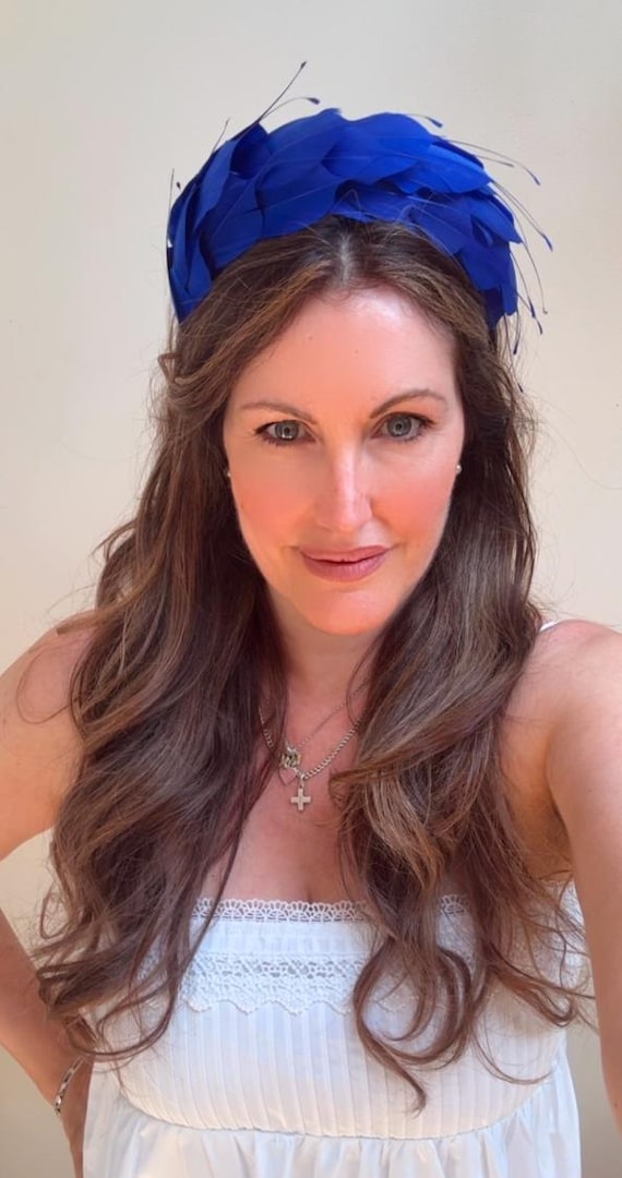 Royal Blue Feathered Fascinator Headpiece with Headband Royal Blue Feather Padded Headband Fascinator Races Wedding  main image 3