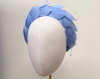 Blue feather headband fascinator for weddings, mother of bride, Ascot Derby race day
