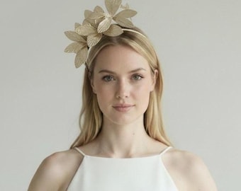 Gold Leaf Flower Headband, Metallic Silver Corsage, Handmade Races Headpiece
