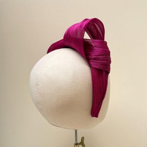 Fuchsia Abaca Headband, Silk Millinery Fascinator, Wedding Guest image 5