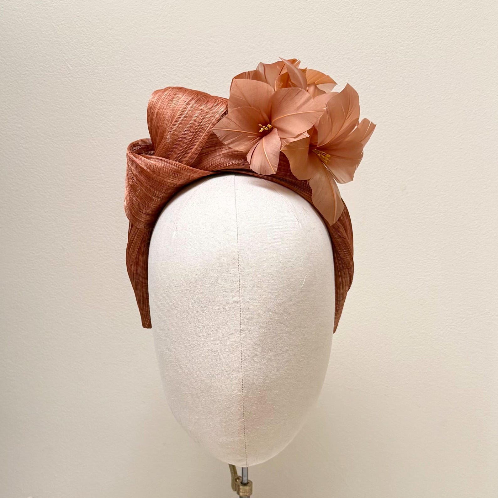 Rust Brown Feather Fascinator, Headband, Silk Abaca Turban Knot Silk ...