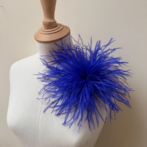 Royal blue ostrich feather brooch, Flower pin corsage, statement fashion accessory for lapel, hat, bag, wedding, gala, races accessory