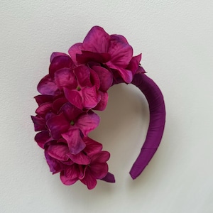 Magenta Hydrangea Flower Headband, Silk Races Fascinator