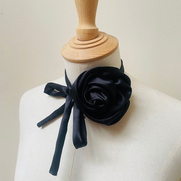 Black silk rose necklace, pendant choker, soft  rose velvet  pendant necklace,Romantic gothic victorian accessory, Handmade