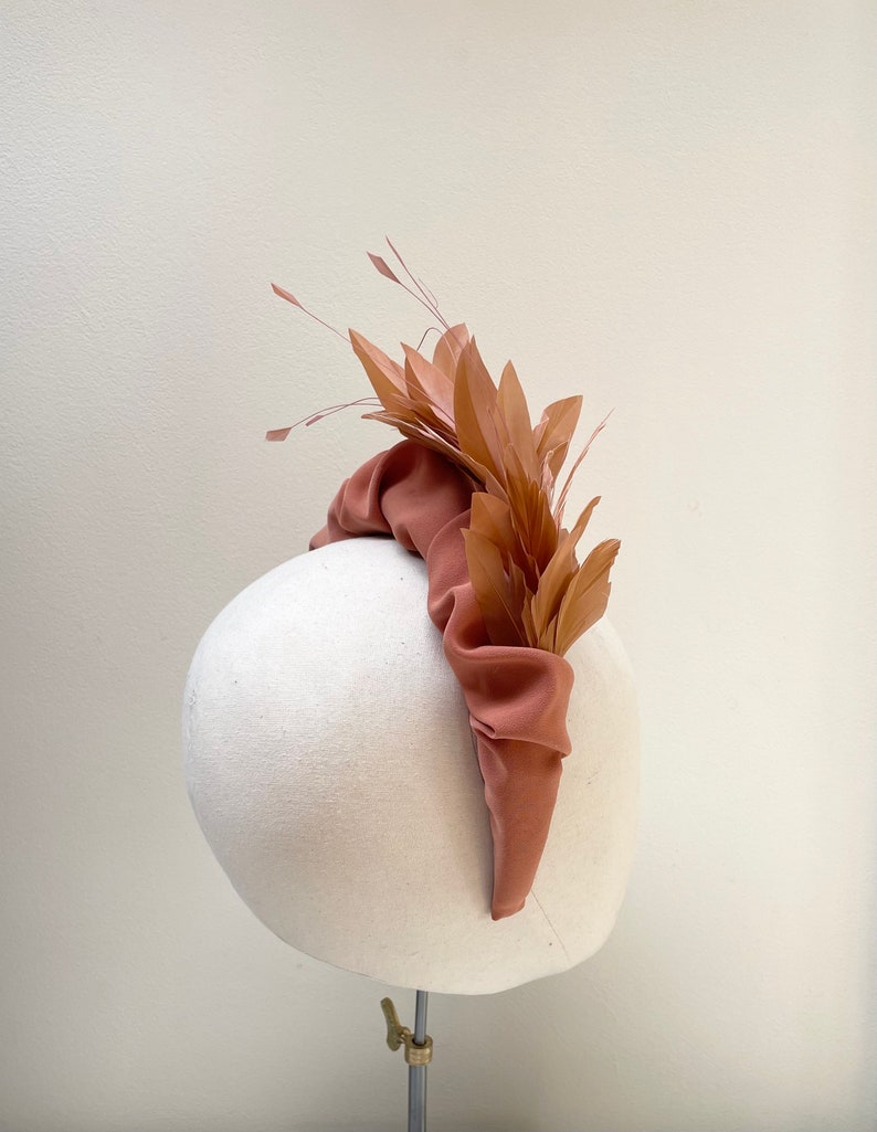 Rust Feather Headband Fascinator, Caramel Brown Cooper Blush Statement