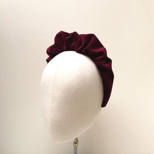 burgundy Velvet veiled  fascinator headband , ruched ruffle, Wedding guest, Races, party accessory