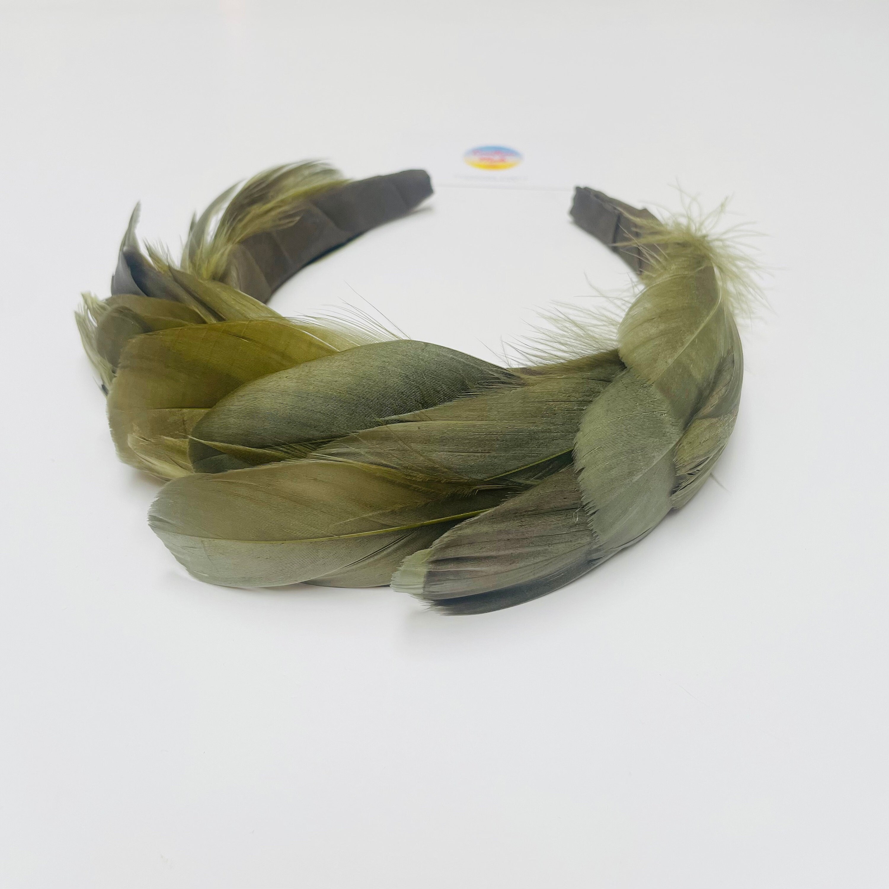 Feather Headband, Olive Fascinator Crown ,luxury Khaki Statement