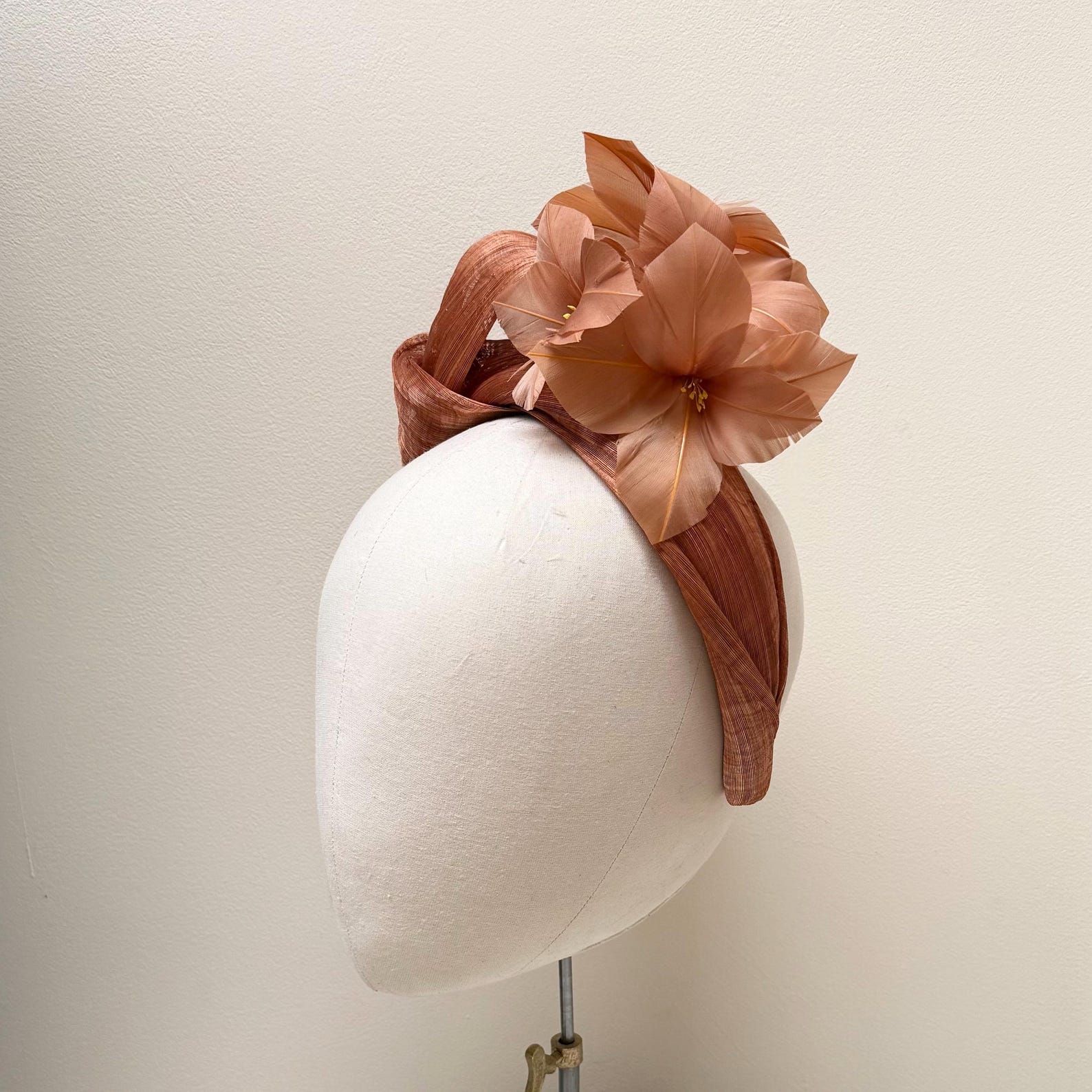 Rust Brown Feather Fascinator, Headband, Silk Abaca Turban Knot Silk ...